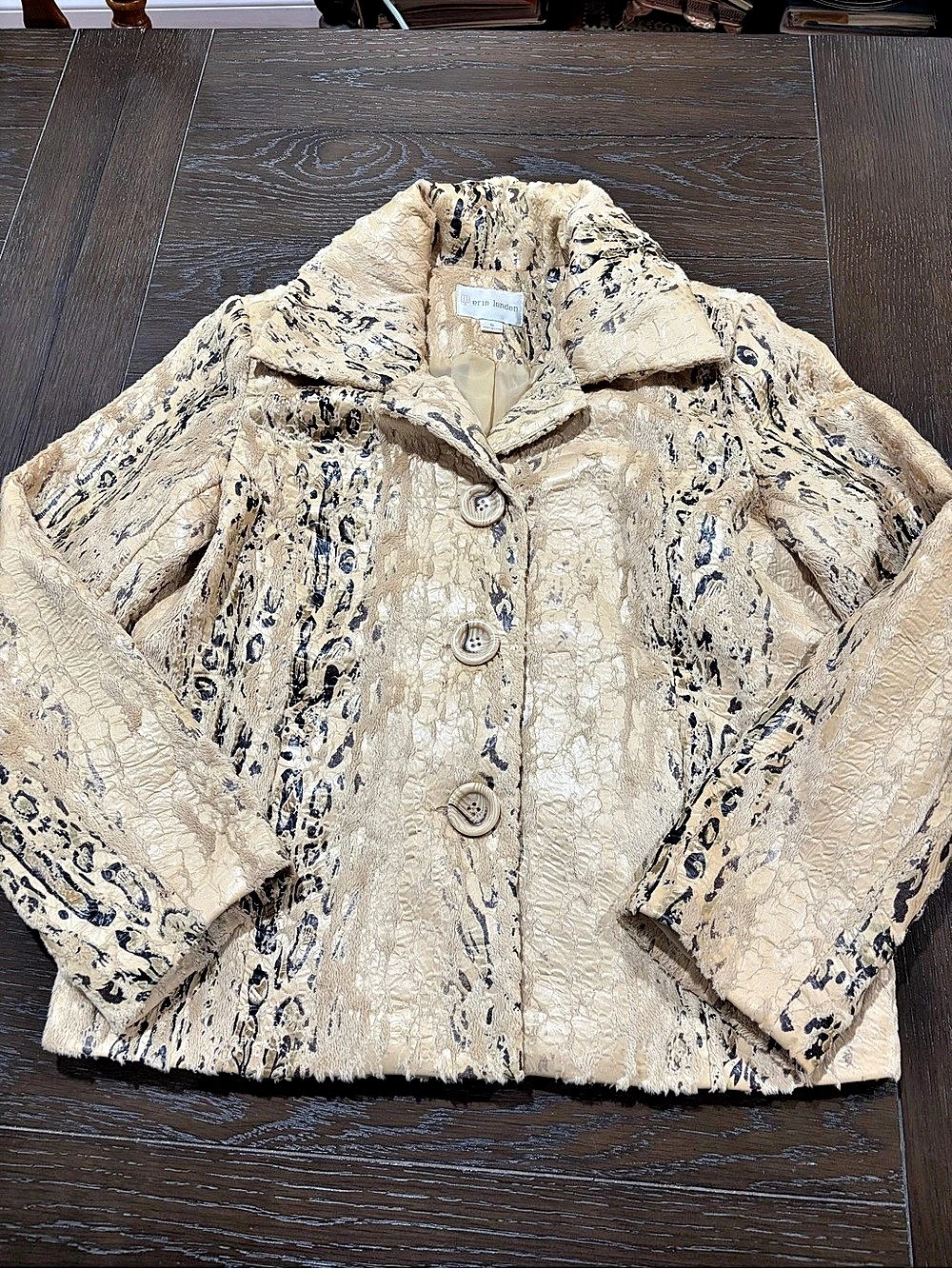 Erin London Abstract Teddy Jacket Cream & Gray Size Small